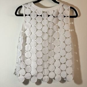 NEW White Sleeveless Circle Embroidery Lace Tank Top See-through MEDIUM